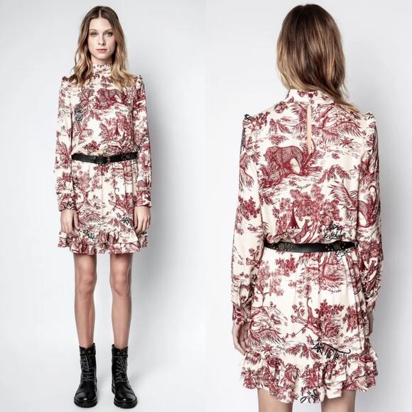 Zadig & Voltaire Rocket Toile De Jouy Satin Mock Neck Long Sleeve Dress Small - Picture 16 of 16